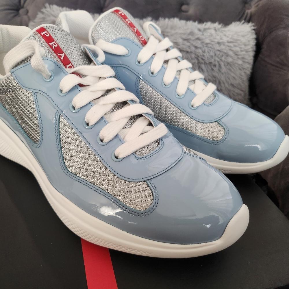 Prada Men's Sneakers in Sky Blue and Gray - Picture 6 of 10